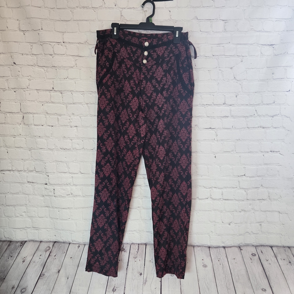 Vatpave red/black gothic steampunk trousers with adjustable waist straps 31 35